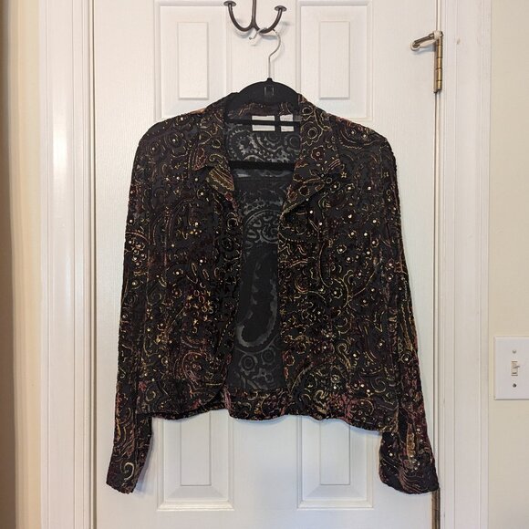 Chicos embroidered sheer formal jacket, rayon and silk, Chicos size 1 (8/10) - Picture 4 of 7